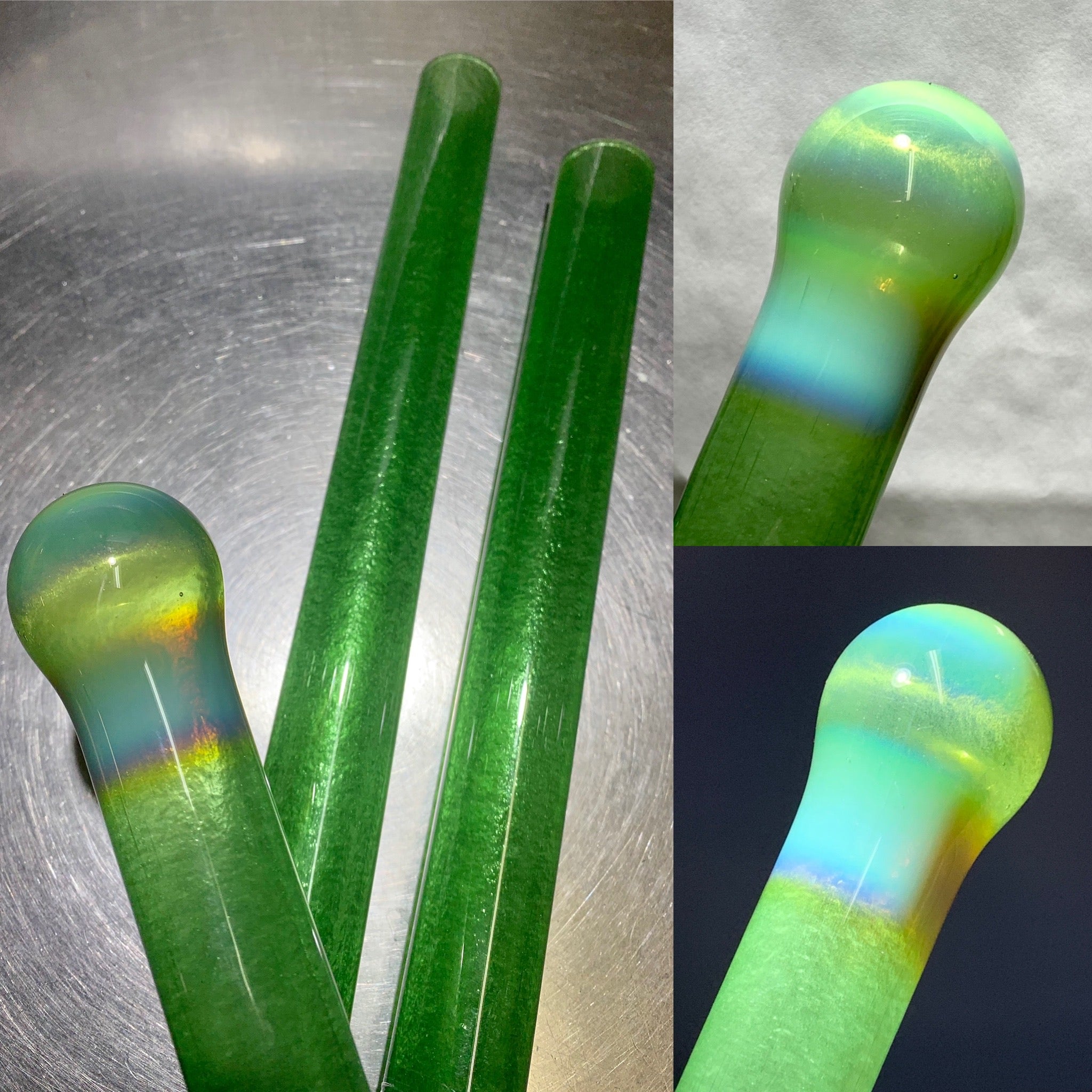 Green Energy (dense) over Icy White Satin Tube – Greasy Glass